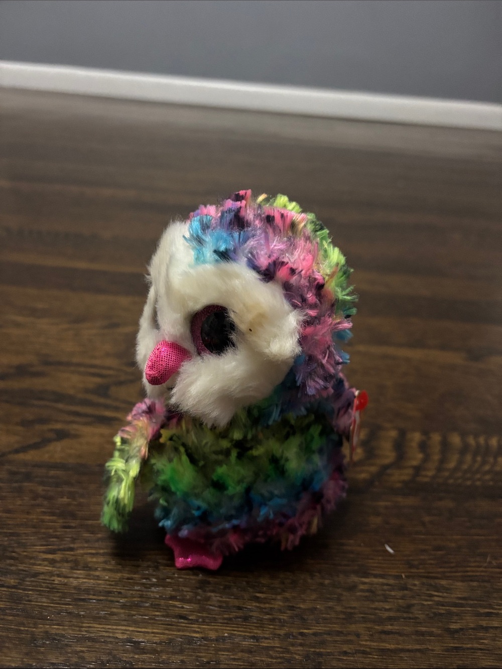 Ty Multicolor Owl Plush - Pink Beak, White Face